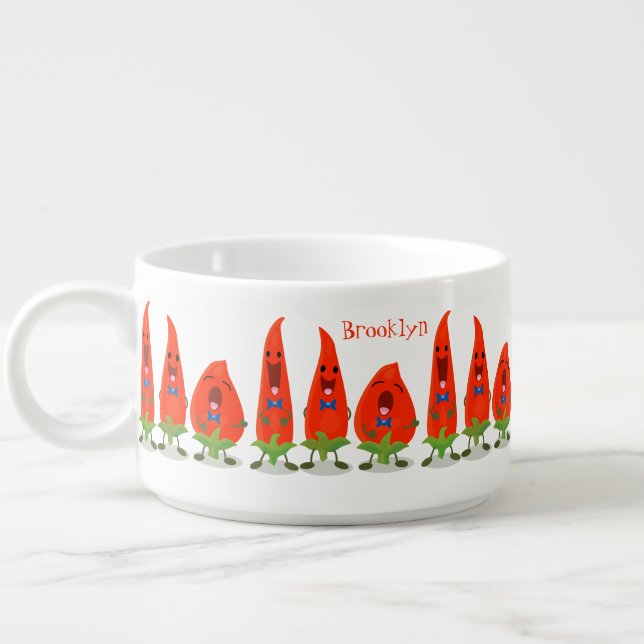 Cute singing chilli peppers cartoon illustration bowl (Right)