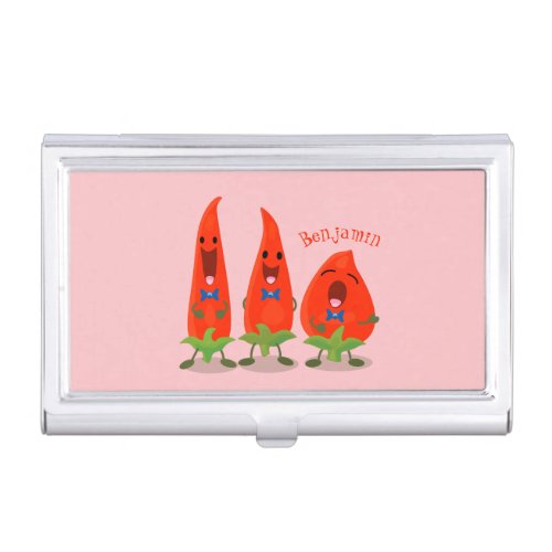 Cute singing chilli peppers cartoon illustration business card case