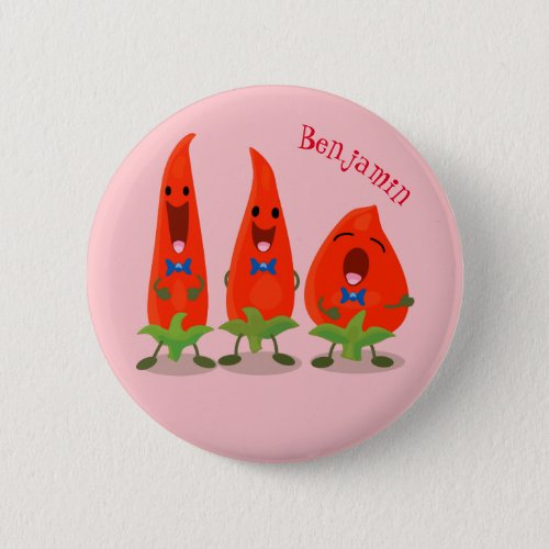 Cute singing chilli peppers cartoon illustration button