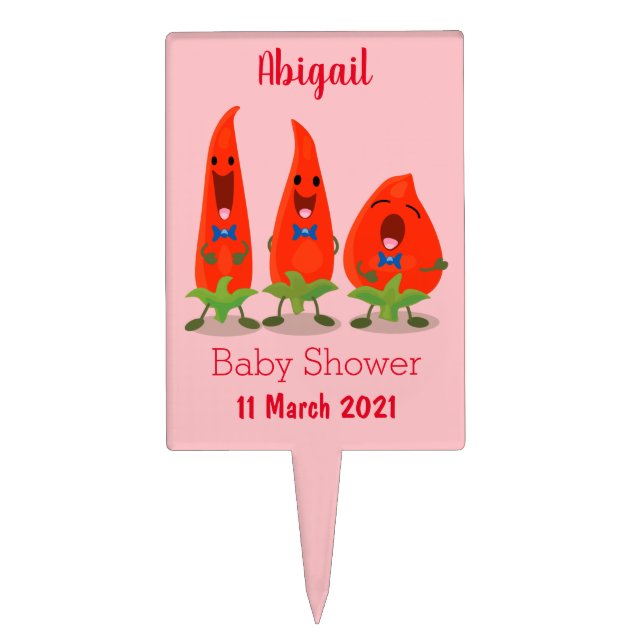 Cute singing chilli peppers cartoon illustration cake topper (Front)