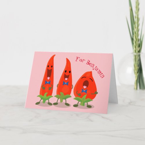 Cute singing chilli peppers cartoon illustration card