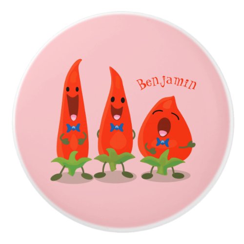 Cute singing chilli peppers cartoon illustration ceramic knob