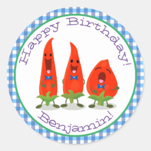 Cute singing chilli peppers cartoon illustration classic round sticker