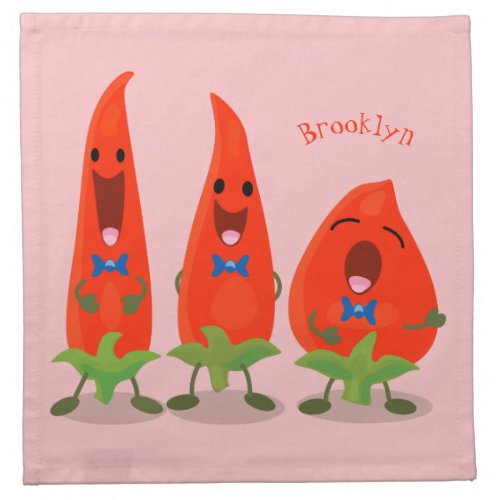 Cute singing chilli peppers cartoon illustration cloth napkin