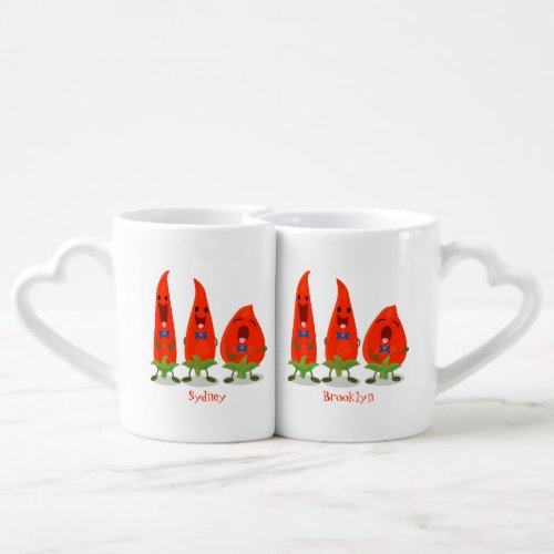 Cute singing chilli peppers cartoon illustration coffee mug set