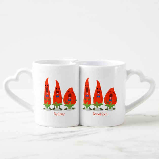 Cute singing chilli peppers cartoon illustration coffee mug set (Back Nesting)