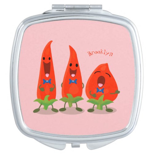 Cute singing chilli peppers cartoon illustration compact mirror