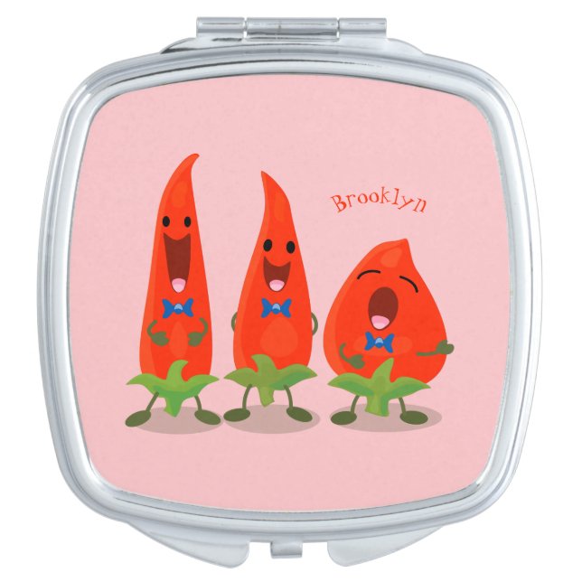 Cute singing chilli peppers cartoon illustration compact mirror (Front)