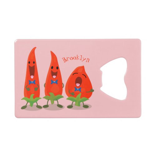 Cute singing chilli peppers cartoon illustration credit card bottle opener