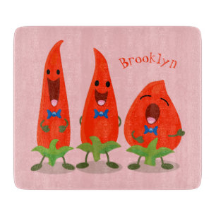 Cute singing chilli peppers cartoon illustration cutting board