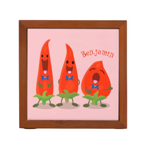 Cute singing chilli peppers cartoon illustration desk organizer