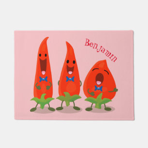 Cute singing chilli peppers cartoon illustration doormat
