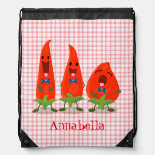 Cute singing chilli peppers cartoon illustration drawstring bag