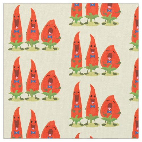 Cute singing chilli peppers cartoon illustration fabric