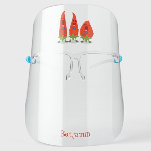 Cute singing chilli peppers cartoon illustration face shield