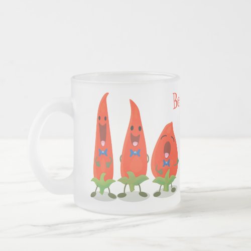 Cute singing chilli peppers cartoon illustration frosted glass coffee mug