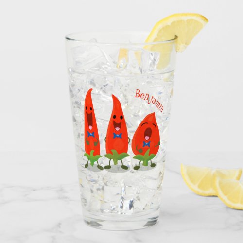 Cute singing chilli peppers cartoon illustration glass