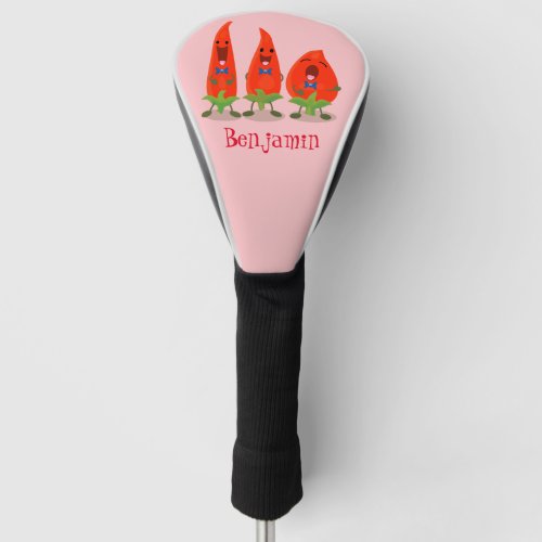 Cute singing chilli peppers cartoon illustration golf head cover