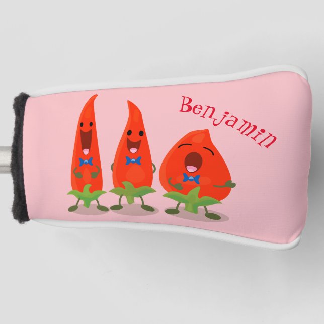 Cute singing chilli peppers cartoon illustration golf head cover (Front)