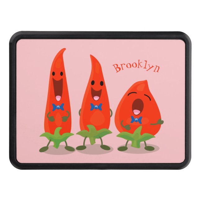 Cute singing chilli peppers cartoon illustration hitch cover (Front)