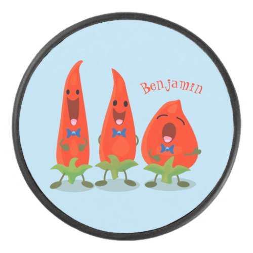 Cute singing chilli peppers cartoon illustration hockey puck