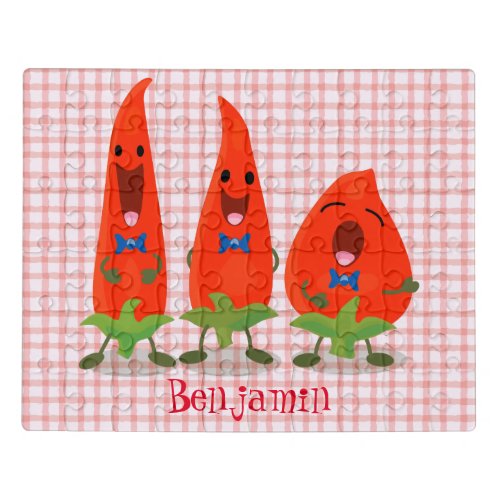 Cute singing chilli peppers cartoon illustration jigsaw puzzle