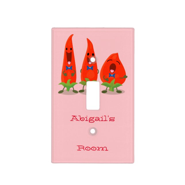 Cute singing chilli peppers cartoon illustration light switch cover (Front)