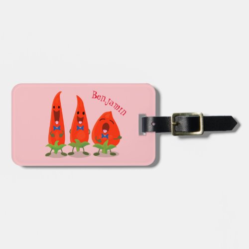 Cute singing chilli peppers cartoon illustration luggage tag