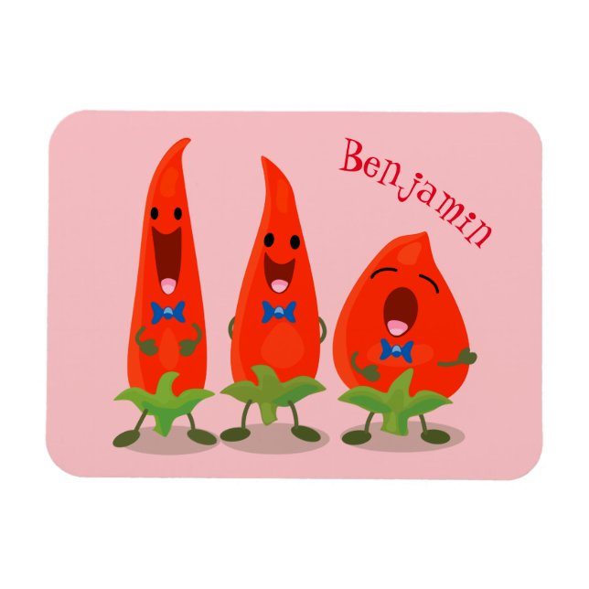 Cute singing chilli peppers cartoon illustration magnet (Horizontal)