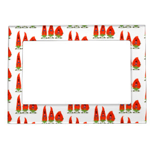 Cute singing chilli peppers cartoon illustration magnetic frame