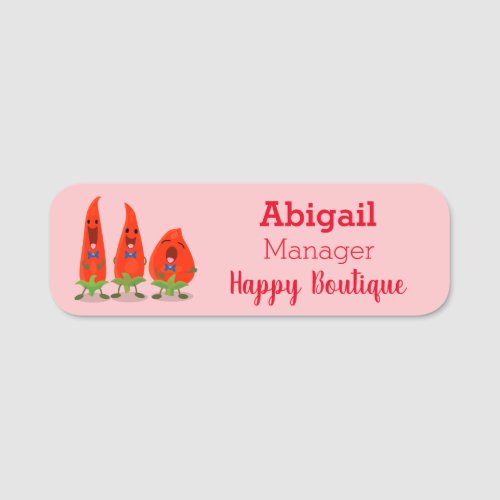 Cute singing chilli peppers cartoon illustration name tag