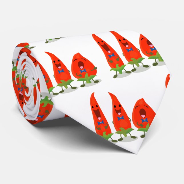 Cute singing chilli peppers cartoon illustration neck tie (Rolled)