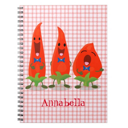 Cute singing chilli peppers cartoon illustration notebook