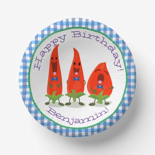 Cute singing chilli peppers cartoon illustration paper bowls