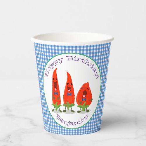 Cute singing chilli peppers cartoon illustration paper cups