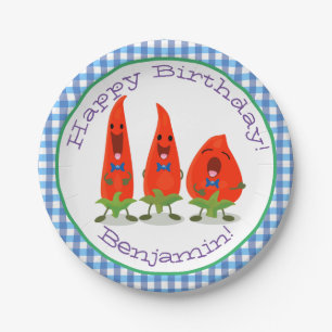 Cute singing chilli peppers cartoon illustration paper plates