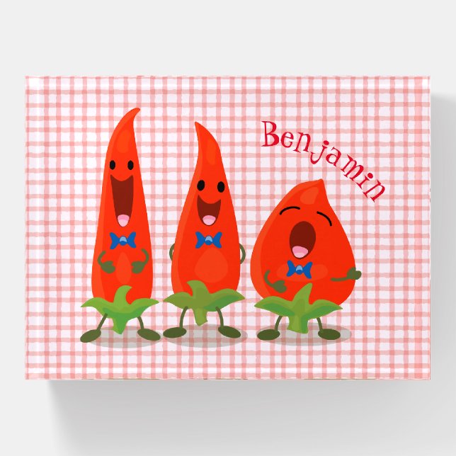 Cute singing chilli peppers cartoon illustration paperweight (Front)