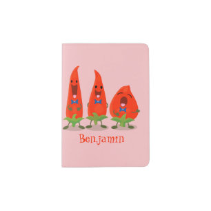 Cute singing chilli peppers cartoon illustration passport holder