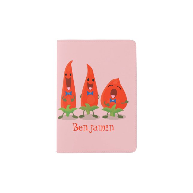 Cute singing chilli peppers cartoon illustration passport holder (Front)