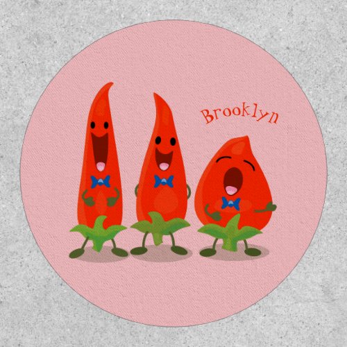 Cute singing chilli peppers cartoon illustration patch