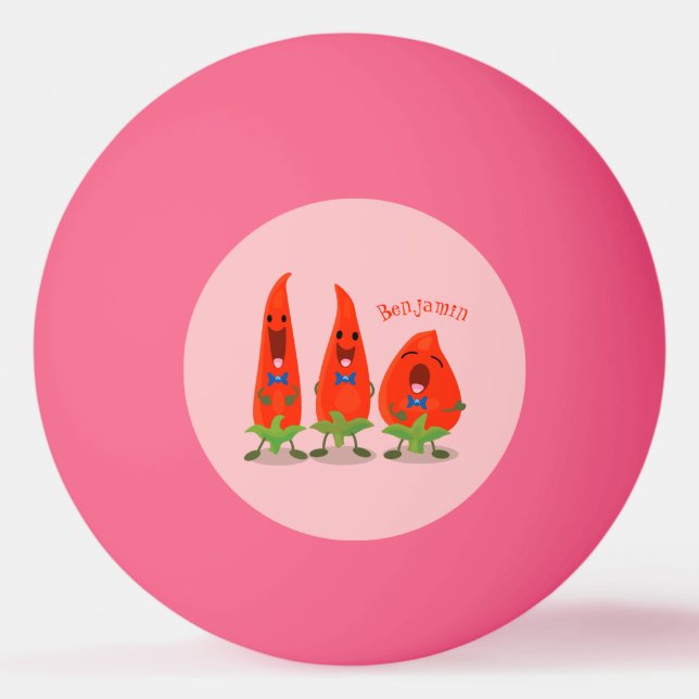 Cute singing chilli peppers cartoon illustration ping pong ball (Front)