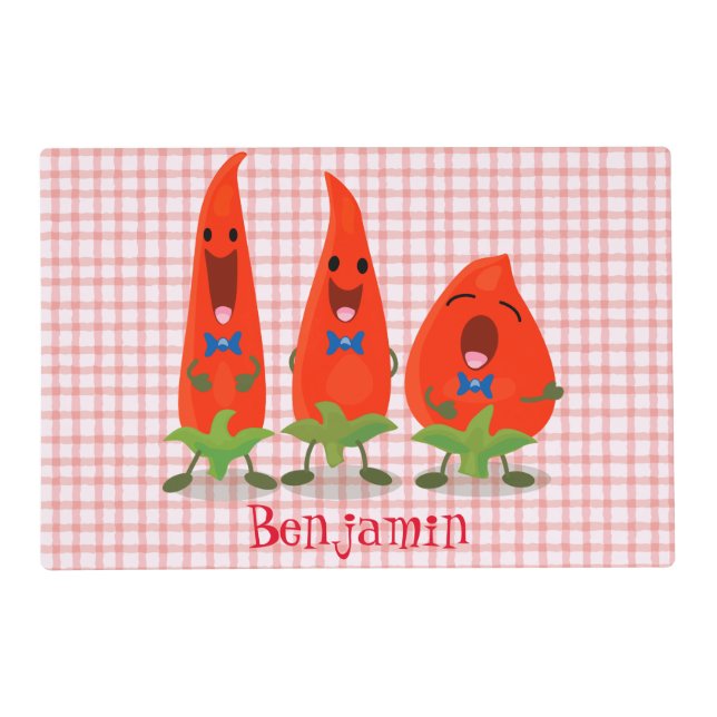 Cute singing chilli peppers cartoon illustration placemat (Front)