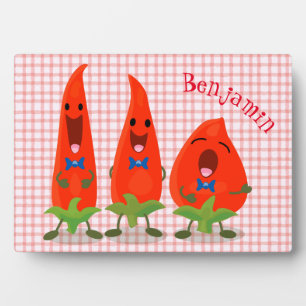 Cute singing chilli peppers cartoon illustration plaque