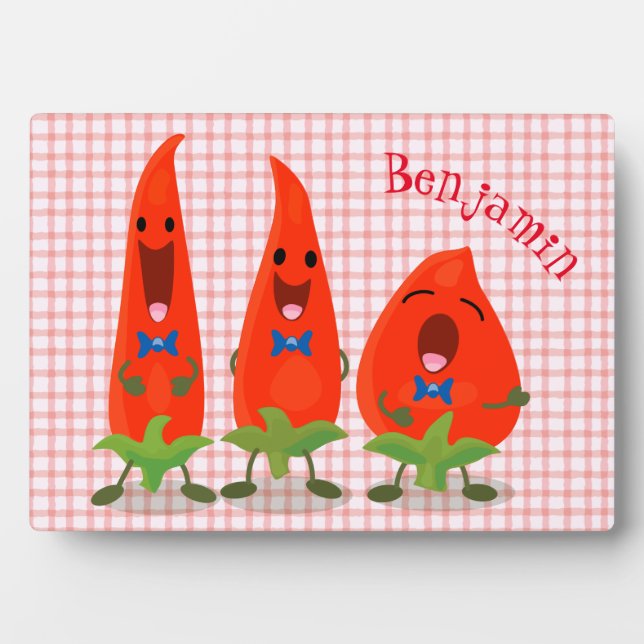 Cute singing chilli peppers cartoon illustration plaque (Front)