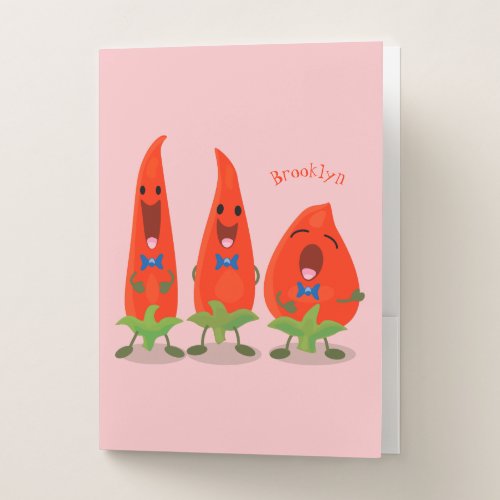 Cute singing chilli peppers cartoon illustration pocket folder