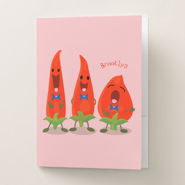 Cute singing chilli peppers cartoon illustration pocket folder (Front)