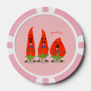 Cute singing chilli peppers cartoon illustration poker chips