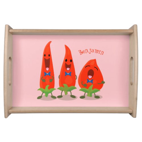 Cute singing chilli peppers cartoon illustration serving tray