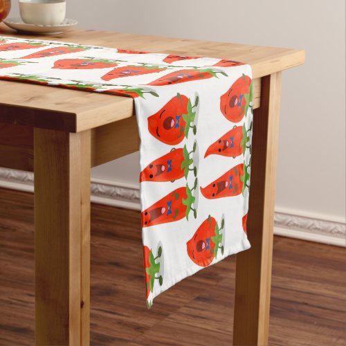 Cute singing chilli peppers cartoon illustration short table runner