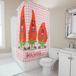 Cute singing chilli peppers cartoon illustration shower curtain